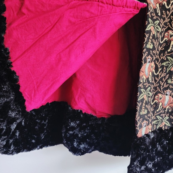 Vintage Elephant Tapestry Cape Faux Fur Trim Boho Ethnic Heavy Wrap Cotton Blend - Picture 6 of 16